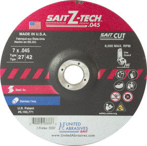 United Abrasives SAIT 23337 7x.045x7/8 Z-Tech High Performance Cut-off Wheels, 50 pack