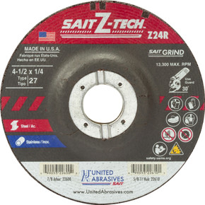 United Abrasives SAIT 22600 4-1/2x1/4x7/8 Z-TECH Z24R High Performance No Hub Type 27 Zirconium Grinding Wheels, 25 pack