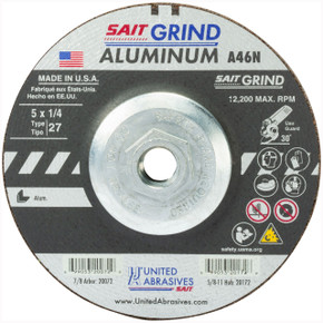 United Abrasives SAIT 20172 5x1/4x5/8-11 A46N Aluminum Super Lock Hub Type 27 Grinding Wheel, 10 pack