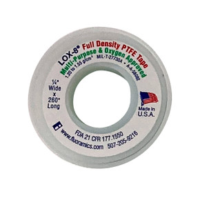 Fluoramics 9010002 LOX-8 Full Density PTFE Tape 1/4" x 260"