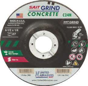 United Abrasives SAIT 20061 4-1/2x1/4x7/8 C24N Fast Grinding Concrete/Metal No Hub Type 27 Grinding Wheel, 25 pack