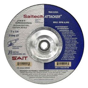 United Abrasives SAIT 20148 7x1/4x5/8-11 Saitech Attacker Super Lock Hub Type 27 Grinding Wheel, 10 pack