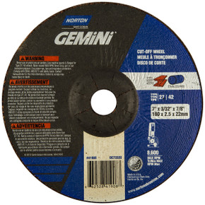 Norton 66252841908 7x3/32x7/8 In. Gemini AO Right Angle Cut-Off Wheels, Type 27/42, 24 Grit, 20 pack