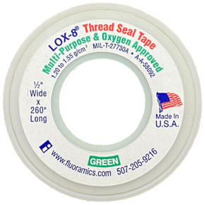 Fluoramics 9010005 LOX-8 Full Density Thread Seal Tape 1/2" x 260", Oxygen Approved, Green
