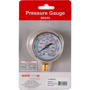 Weldcote Metals GAUGE2X4000 Pressure Gauge 2" X 4000 PSI, Brass