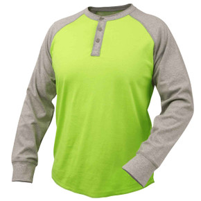 Black Stallion TF2520 Flame-Resistant Cotton Jersey Henley Long Sleeve T-Shirt, Gray/Lime, 3X-Large