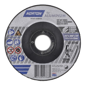 Norton 66252849368 4-1/2x.045x7/8 in. - Type 27/42 Right Angle Cut-Off Wheel – Aluminum, 25 pack