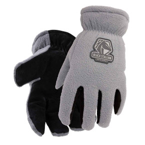 Black Stallion 15FH-Gray FuzzyHand Split Cowhide & Polar Fleece Winter Gloves, Small