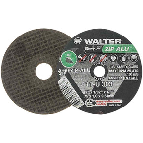 Walter 11U303 3x1/32x3/8 ZIP ALU Die Grinder Cut-Off Wheels for Aluminum Type 1 Grit A60, 25 pack