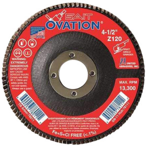 United Abrasives SAIT 78011 4-1/2x7/8 Ovation Type 27 No Hub High Density Zirconium Flap Discs 120 Grit, 10 pack