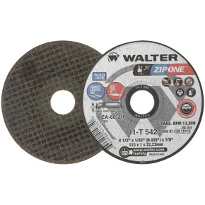 Walter 11T542 4-1/2x1/32x7/8 ZIP ONE Thin Gauge Cut-off Wheels Contaminant Free Type 1 Grit ZA60, 25 pack