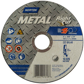 Norton 7660701618 5x.040x7/8 In. Metal RightCut AO Reinforced Right Angle Cut-Off Wheels, Type 01/41, 60 Grit, 25 pack