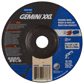 Norton 66252843788 6x1/4x7/8 In. Gemini XXL Ceramic Coated AO Grinding Wheels, Type 27, 24 Grit, 20 pack