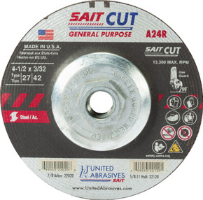 United Abrasives SAIT 22120 4-1/2x3/32x5/8-11 A24R General Purpose Cut-off Wheels, 10 pack
