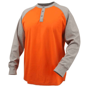 Black Stallion TF2520 Flame-Resistant Cotton Jersey Henley Long Sleeve T-Shirt, Gray/Orange, Small