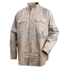 Black Stallion WF2112-ST FR Cotton Work Shirt with Reflective Tape, NFPA 2112, Stone Khaki, Large