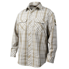 Black Stallion WF2110-PK AR/FR Cotton Work Shirt, NFPA 2112 Arc Rated, Khaki Plaid, Medium
