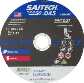 United Abrasives SAIT 23182 6x.045x7/8 Saitech High Performance Cut-off Wheels, 50 pack