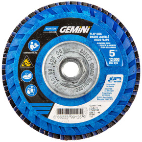 Norton 66623399128 5x5/8-11” Gemini R766 Aluminum Oxide Zirconia Alumina Type 27 Quick Trim Flap Discs, 40 Grit, 10 pack