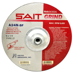 United Abrasives SAIT 20095 9x1/4x5/8-11 A24N Fast Grinding Metal/Stainless Super Lock Hub Grinding Wheel, 10 pack