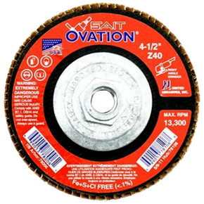 United Abrasives SAIT 78106 4-1/2x5/8-11 Ovation Type 27 With Hub High Density Zirconium Flap Discs 40 Grit, 10 pack