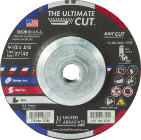 United Abrasives SAIT 23321 4-1/2x.045x5/8-11 Ultimate Cut Premium Cut-off Wheels, 10 pack