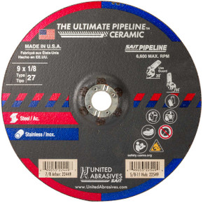 SAIT 22449 The Ultimate Pipeline™ CeramicType 27 Grinding Wheels 9" Diameter with 7/8" Arbor, Pack of 25