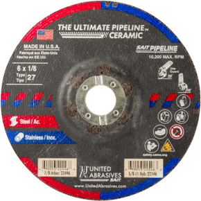 SAIT 22446 The Ultimate Pipeline™ Ceramic Type 27 Grinding Wheels 6" Diameter with 7/8" Arbor, Pack of 25