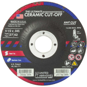 SAIT 22470 The Ultimate Ceramic™ Cutting Wheels 4-1/2" Diameter with 7/8" Arbor, Pack of 50