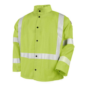 Black Stallion JF1012-LM Hi-Vis Safety FR Cotton Welding Jacket with FR Reflective Tape, Lime, Small