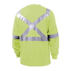 Black Stallion TF2511 NFPA 2112 & NFPA 70E FR Cotton Long Sleeve T-Shirt with Reflective Tape, Lime, Large