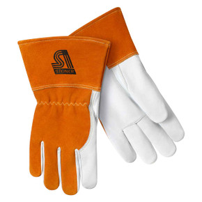 Steiner 0232 Premium Heavyweight Grain Goatskin MIG Welding Gloves, Split Cowhide Back, Cotton Lined, Long Cuff, Small