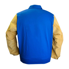 Tillman 9230 30" 9 oz. Blue FR Cotton/Leather Welding Jacket, Medium