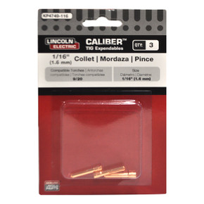 Lincoln Electric Calibur Collet for 9/20 Torches, 1/16", KP4749-116, 3 pack