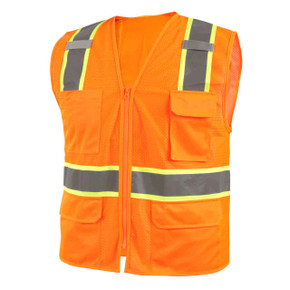 Black Stallion VS2035 ANSI Class 2, 7-Pocket Hi-Vis Safety Vest, Orange, Medium