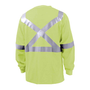 Black Stallion TF2511 NFPA 2112 & NFPA 70E FR Cotton Long Sleeve T-Shirt with Reflective Tape, Lime Medium