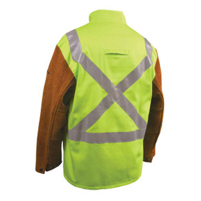 Black Stallion JH1012-LM Cotton/Cowhide Welding Jacket with Pass-Through, 30" 9 oz, Lime, Small