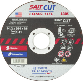United Abrasives SAIT 23102 4-1/2x5/64x7/8 A30S Long Life Portable Saw Cut-Off Wheels, 50 pack