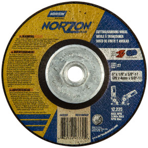 Norton 66252843330 5x1/8x5/8 - 11 In. NorZon Plus SGZ CA/ZA Grinding and Cutting Wheels, Type 27, 24 Grit, 10 pack