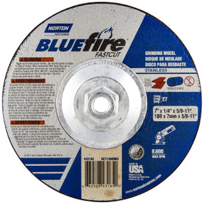 Norton 66252843185 7x1/4x5/8 - 11 In. BlueFire FastCut INOX/SS ZA/AO Grinding Wheels, Type 27, 24 Grit, 10 pack