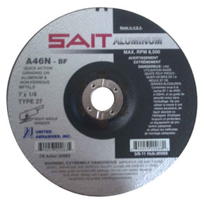 United Abrasives SAIT 20083 7x1/4x7/8 A46N Aluminum No Hub Type 27 Grinding Wheel, 25 pack