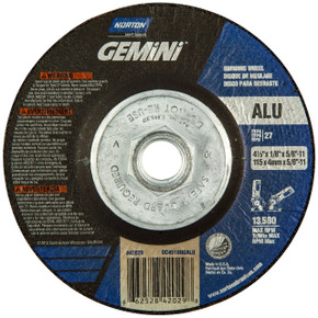 Norton 66252842029 4-1/2x1/8x5/8 - 11 In. Gemini ALU AO Grinding and Cutting Wheels, Type 27, 46 Grit, 10 pack