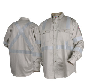 Black Stallion WF2112-ST FR Cotton Work Shirt with Reflective Tape, NFPA 2112, Stone Khaki, 4X-Large