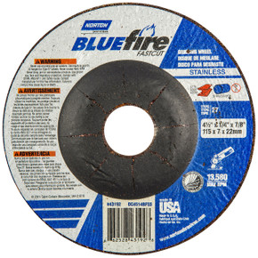 Norton 66252843192 4-1/2x1/4x7/8 In. BlueFire FastCut INOX/SS ZA/AO Grinding Wheels, Type 27, 24 Grit, 25 pack