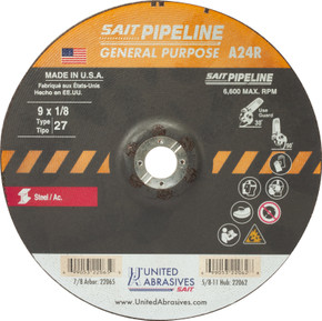 United Abrasives SAIT 22065 9x1/8x7/8 A24R Pipeline General Purpose Cutting Grinding Wheels, 25 pack