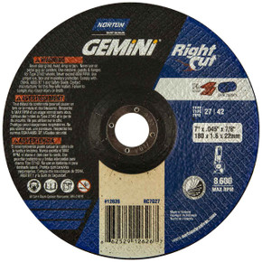 Norton 66252912626 7x.045x7/8 In. Gemini RightCut AO Right Angle Cut-Off Wheels, Type 27/42, 24 Grit, 20 pack