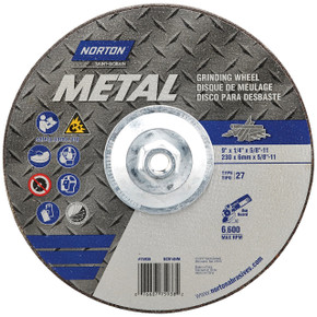 Norton 7660775938 9x1/4x5/8 - 11 In. Metal AO Grinding Wheels, Type 27, 24 Grit, 5 pack