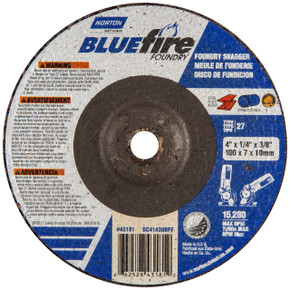 Norton 66252843181 4x1/4x3/8 In. BlueFire ZA/SC Foundry Grinding Wheels, Type 27, 24 Grit, 25 pack