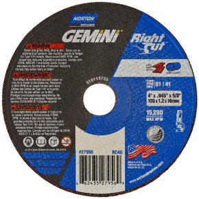 Norton 66243527956 4x.045x5/8 In. Gemini RightCut AO Reinforced Right Angle Cut-Off Wheels, Type 01/41, 46 Grit, 25 pack