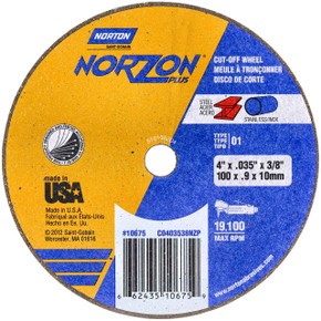 Norton 66243510675 4x.035x3/8 In. NorZon Plus SGZ CA/ZA Reinforced Cut-Off Wheels, Type 01/41, 60 Grit, 25 pack